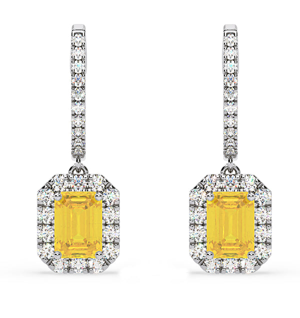 Annabelle Yellow Lab Diamond 2.78ct Emerald Cut Halo Earrings in 18K White Gold - Elara Collection